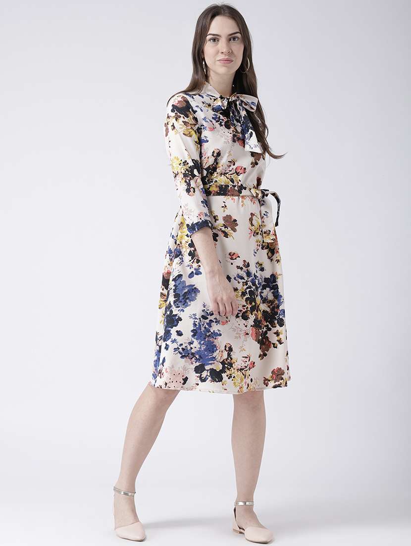 Tie Up Neck Floral A Line Dress