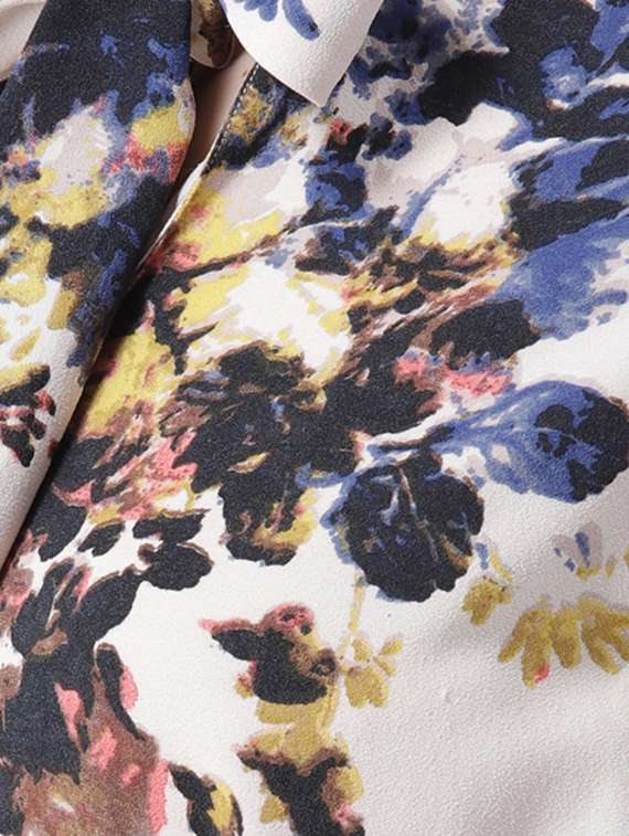 Tie Up Neck Floral A Line Dress