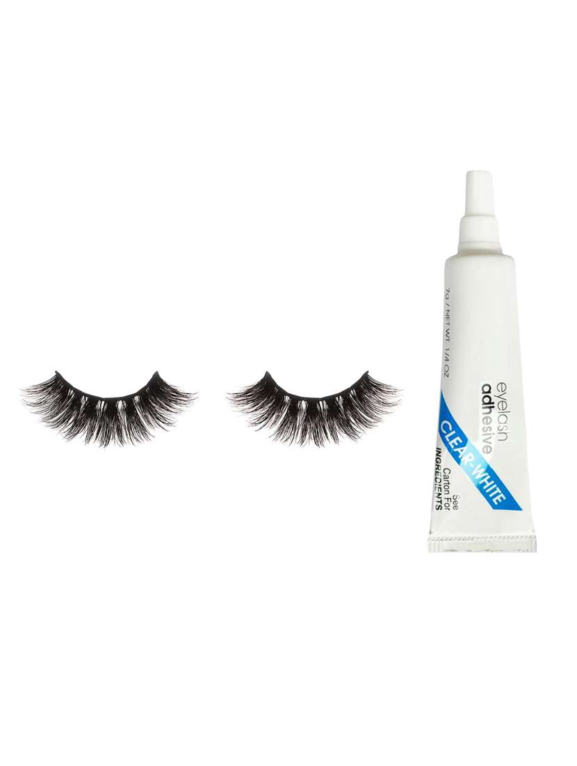 Natural Hair False Mink Fur 3d Eyelashes With Glue (1 Pair Of Eyelashes + 1 Glue)
