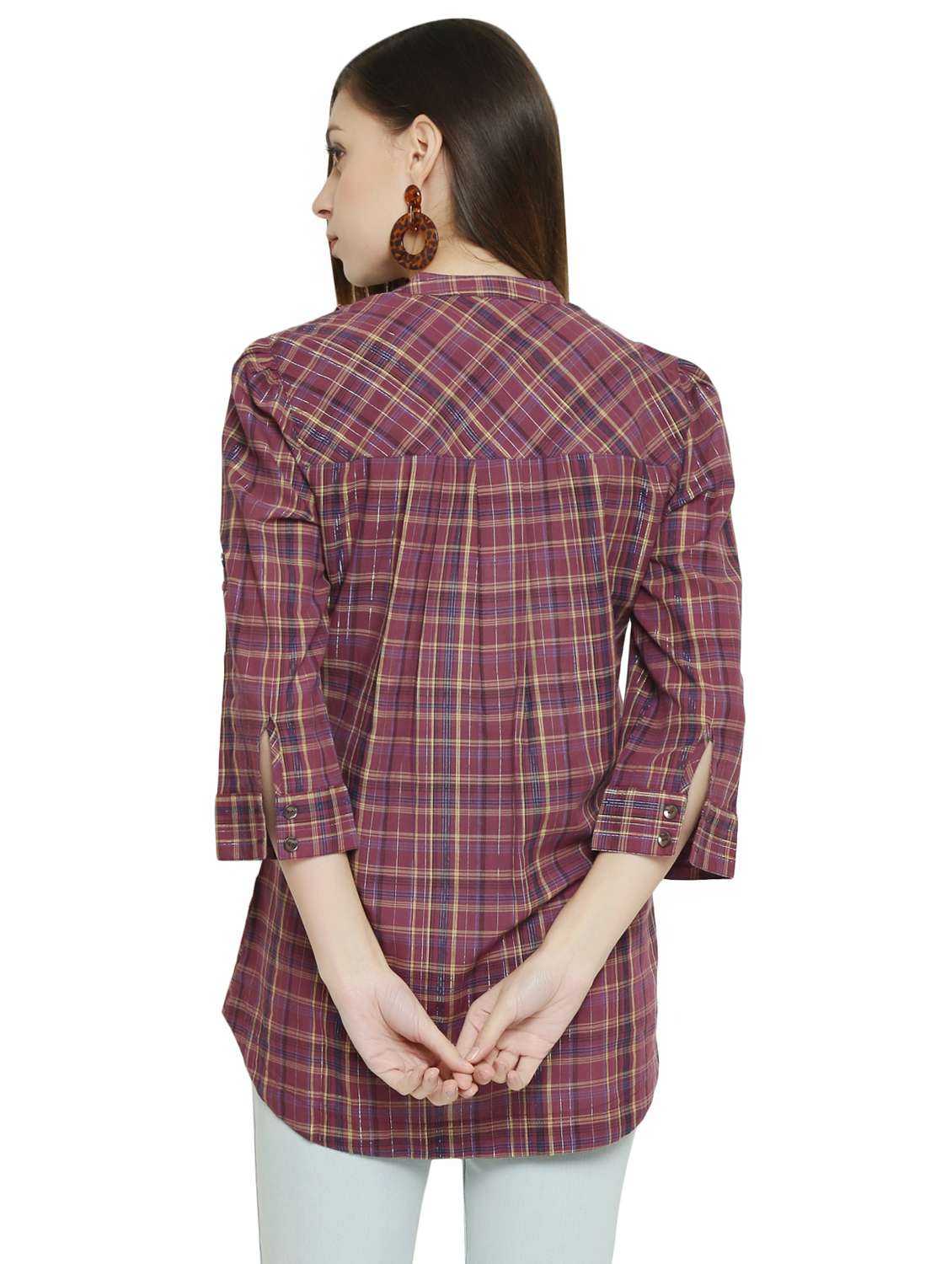 Mandarin Neck Checkered Shirt 