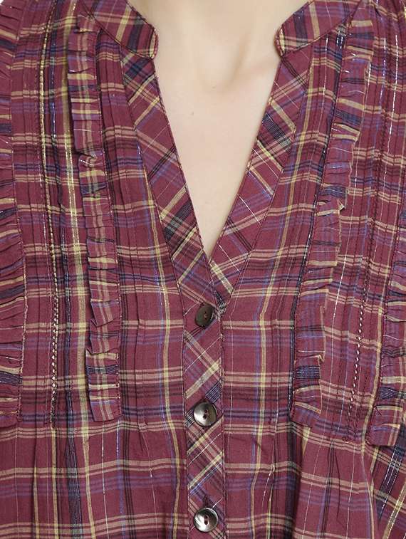 Mandarin Neck Checkered Shirt 