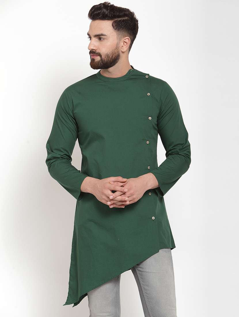 Green Solid Asymmetric Kurta