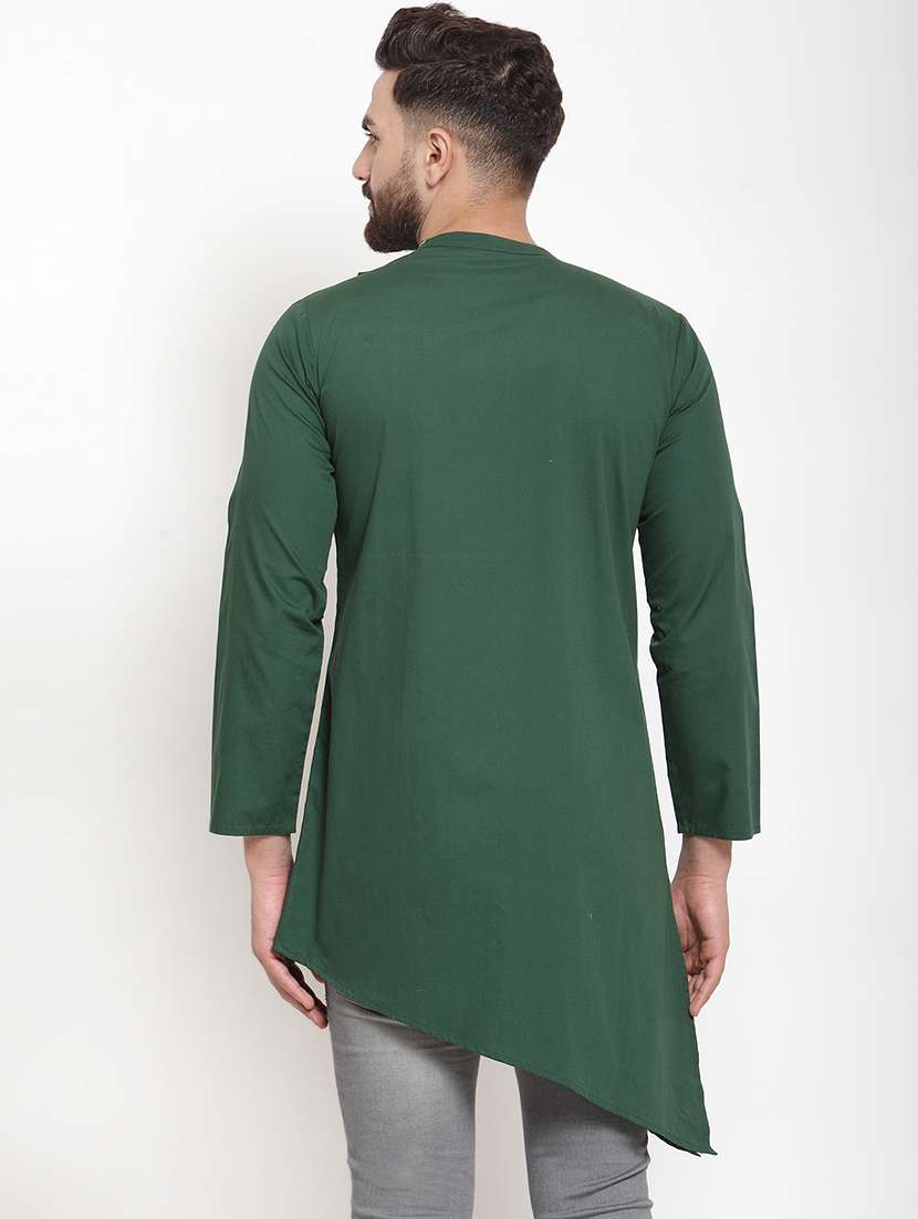 Green Solid Asymmetric Kurta