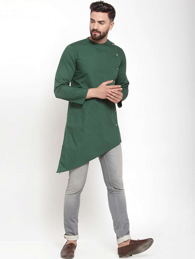 Green Solid Asymmetric Kurta
