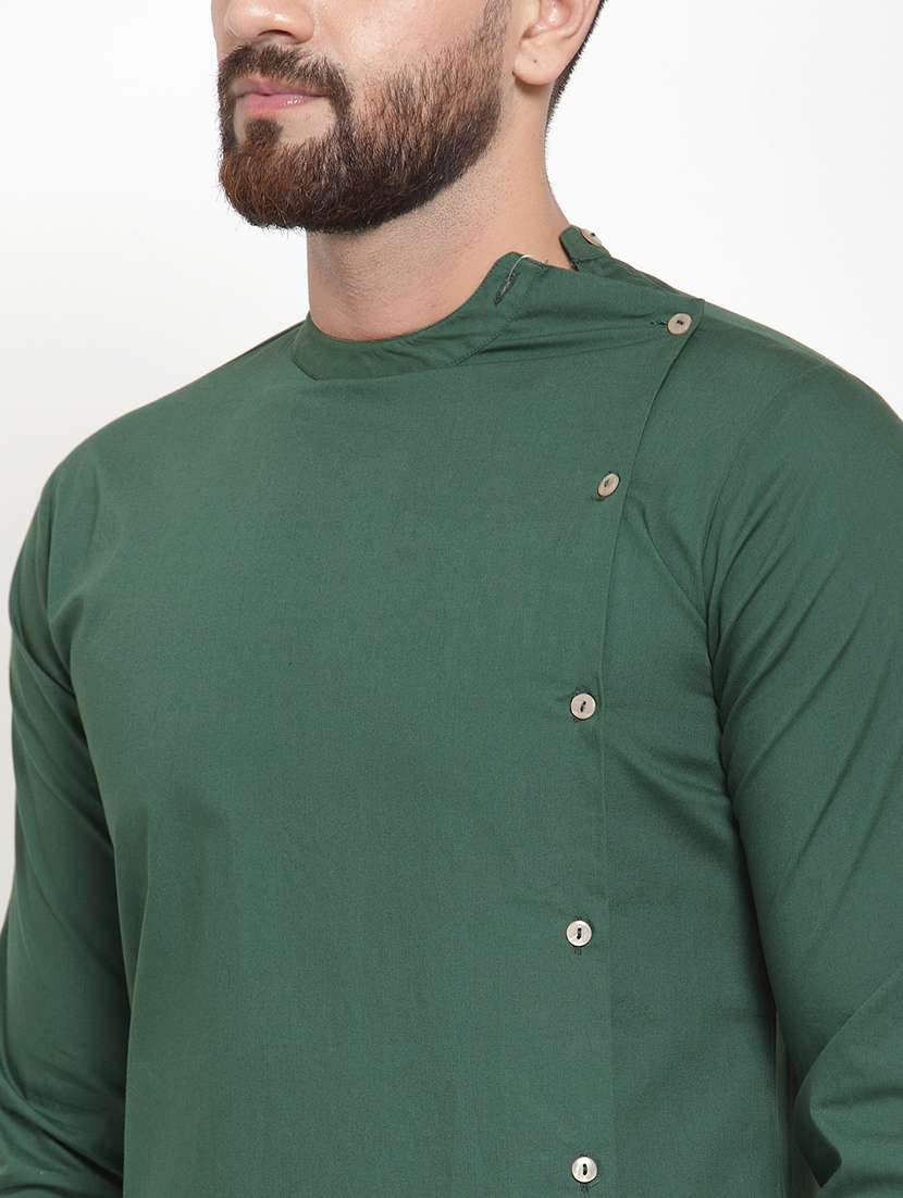 Green Solid Asymmetric Kurta