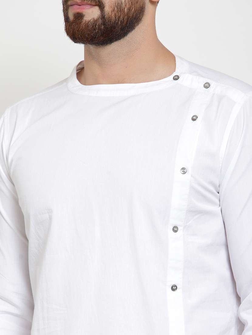 White Solid Asymmetric Kurta