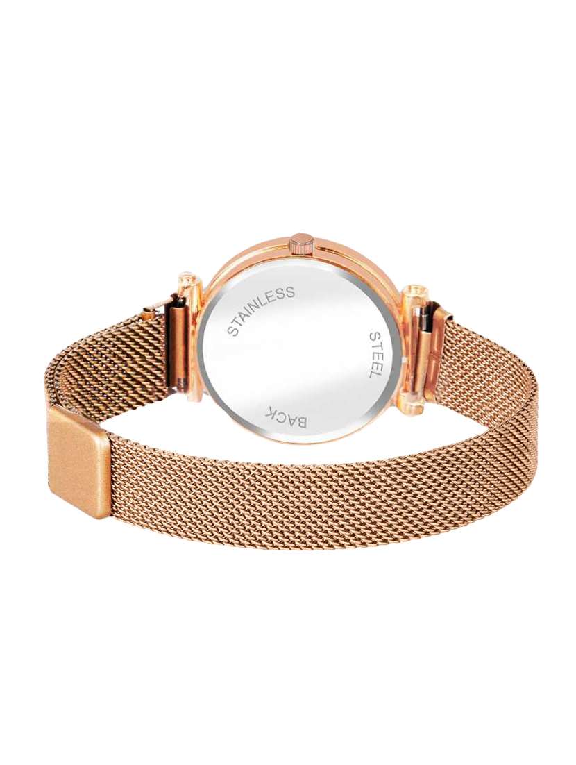 Lorenz Sparkling Diamond Cut Black Dial Magnetic Strap Luxury Analog Watch   Rose Gold   As 76a 