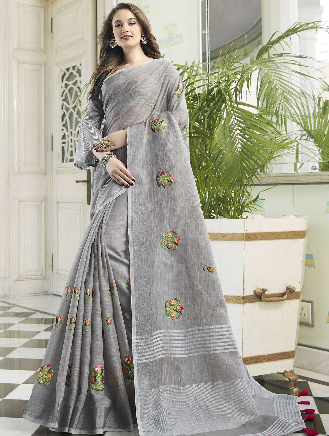 Women Embroidered Casual Wear Saree With Blouse