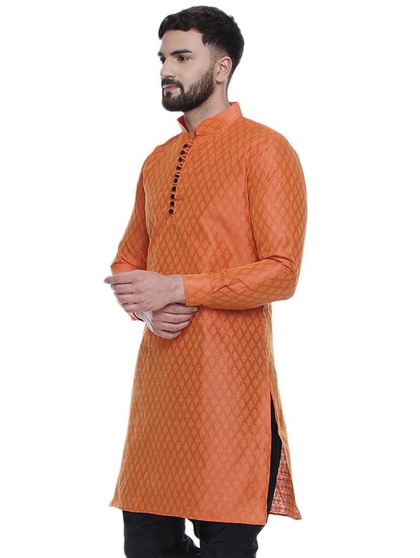 Men Self Design Mandarin Neck Long Kurta