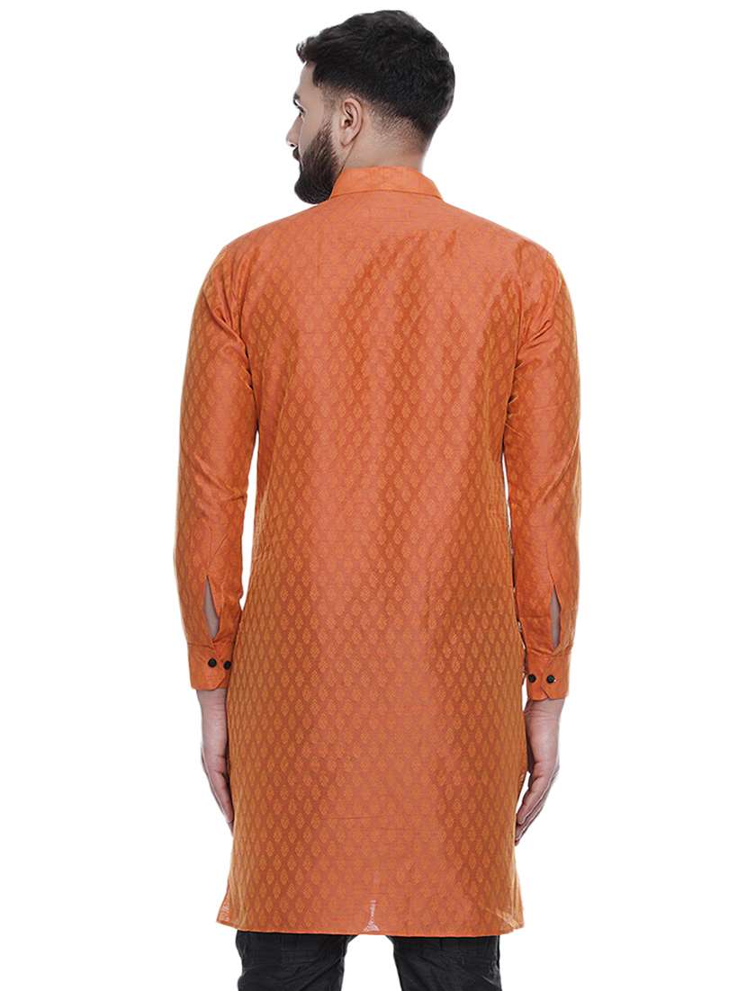 Men Self Design Mandarin Neck Long Kurta