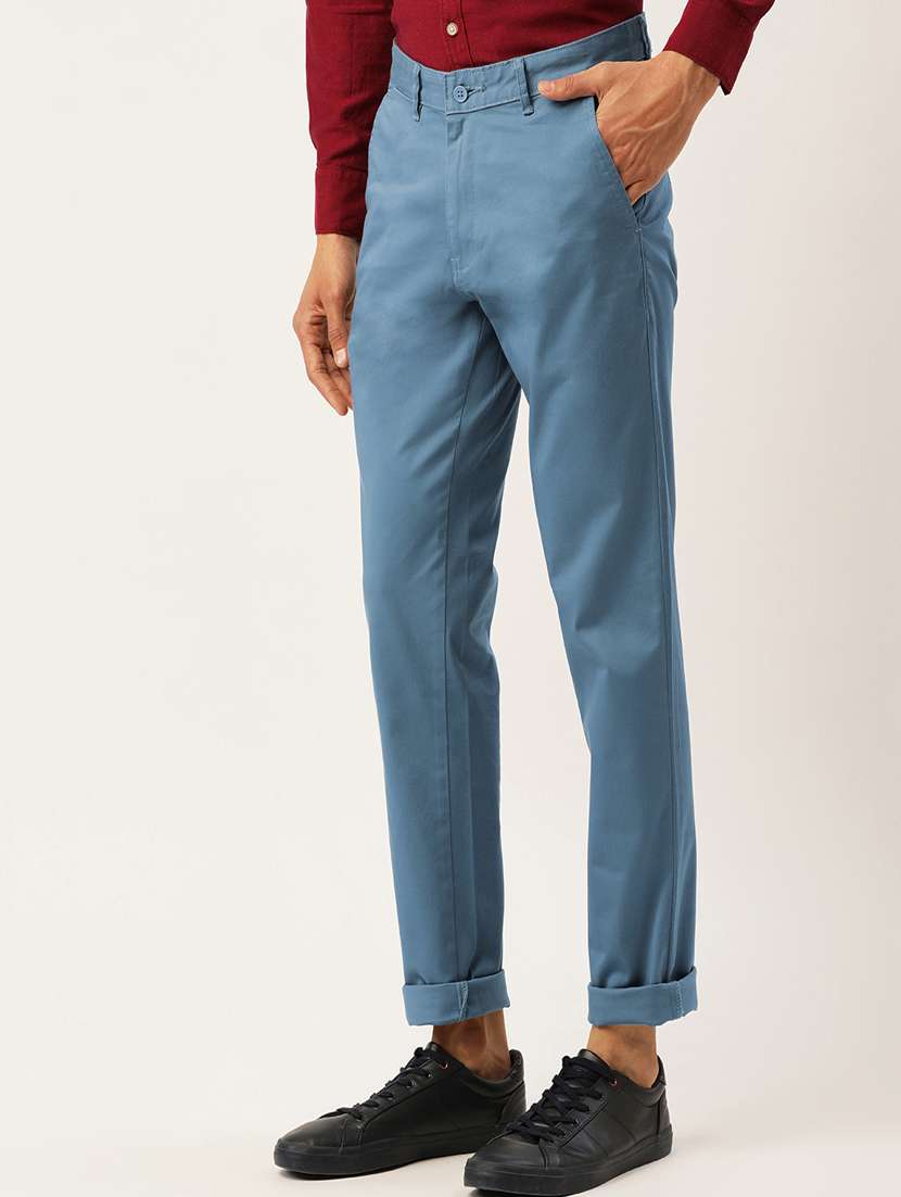 Blue Solid Chinos