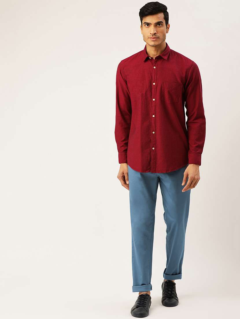 Blue Solid Chinos
