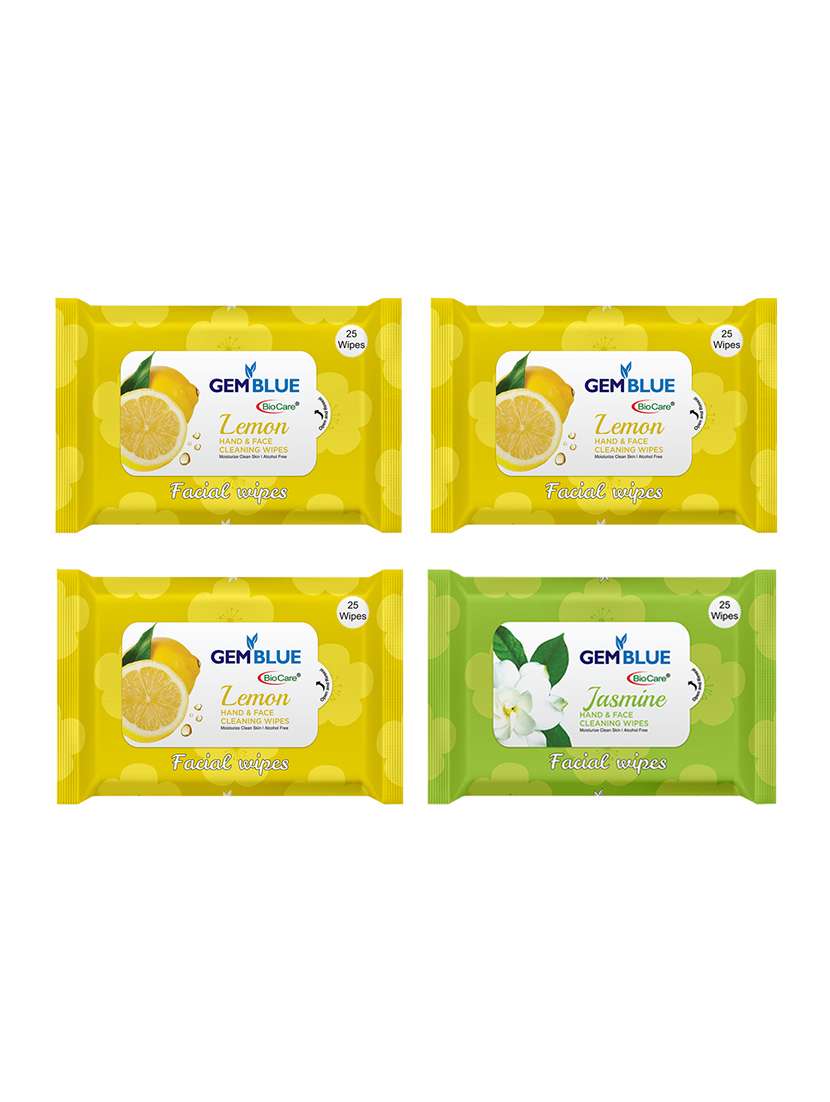 Gemblue Biocare Lavender + Lemon + Rose + Ocean Facial Wipes Pack Of 4
