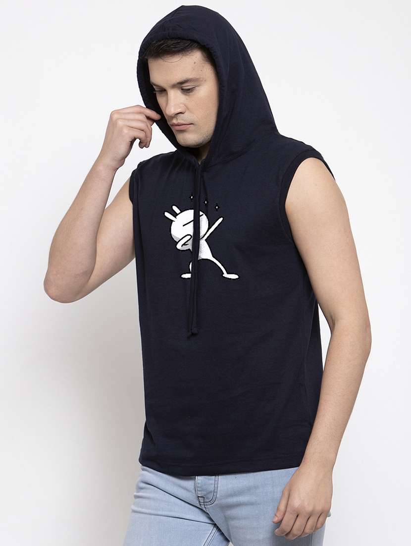 Navy Blue Chest Print T Shirt