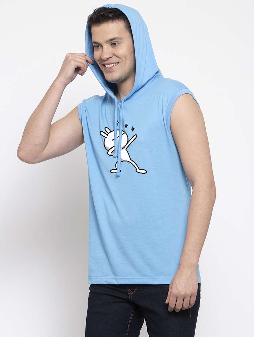 Light Blue Chest Print T Shirt