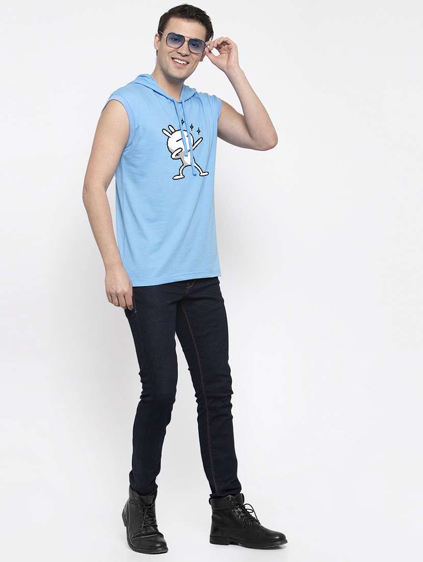 Light Blue Chest Print T Shirt