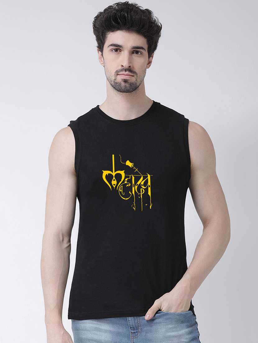Black Chest Print T Shirt