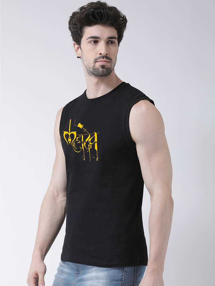 Black Chest Print T Shirt