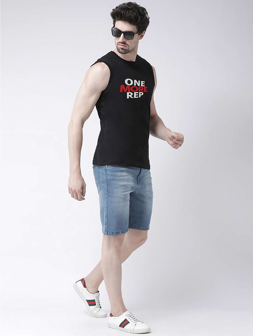 Black Chest Print Round Neck T Shirt