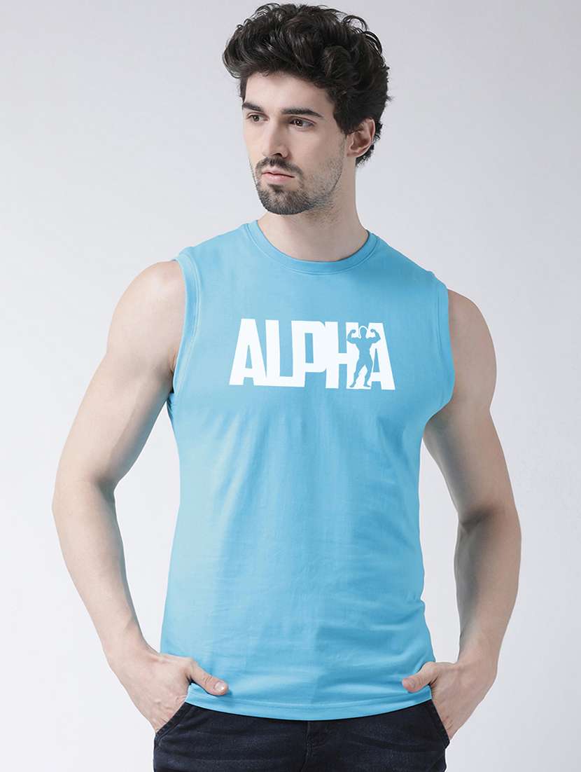Light Blue Chest Print T Shirt