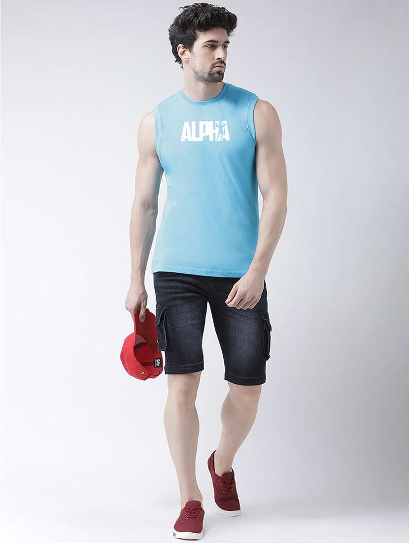 Light Blue Chest Print T Shirt