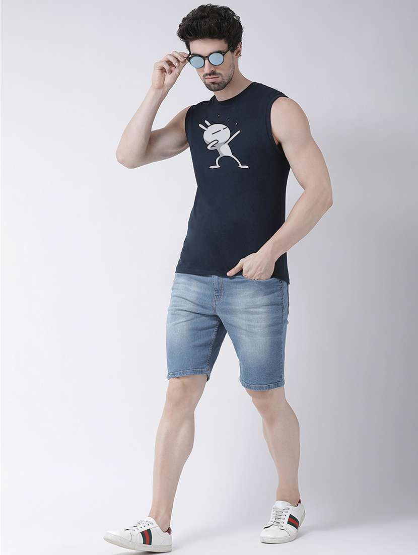 Navy Blue Chest Print T Shirt
