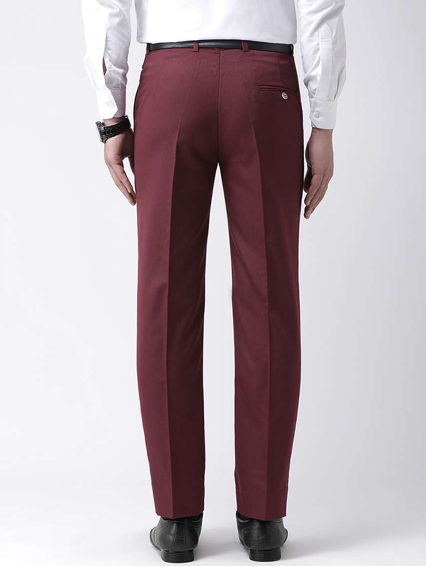 Maroon Solid Flat Front Formal Trouser