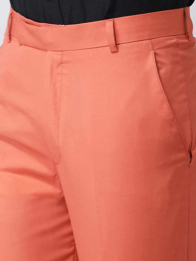 Peach Solid Flat Front Formal Trouser
