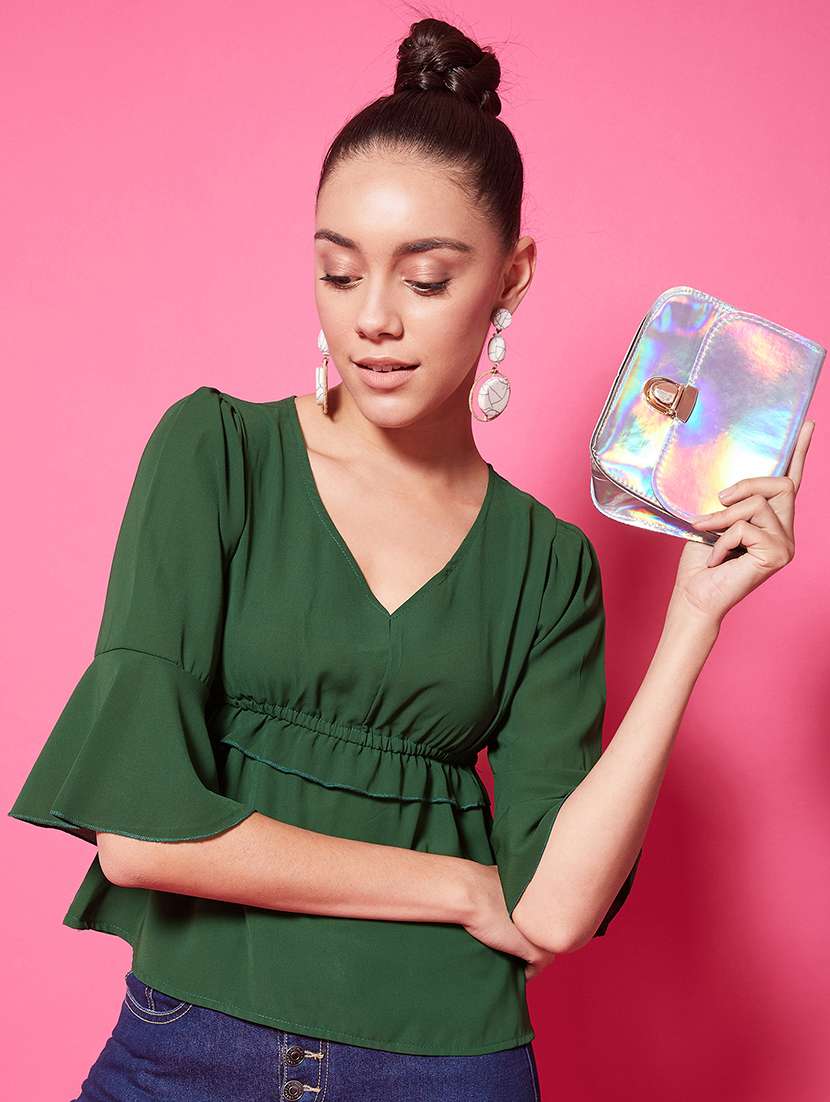 Women's Peplum V Neck Top
