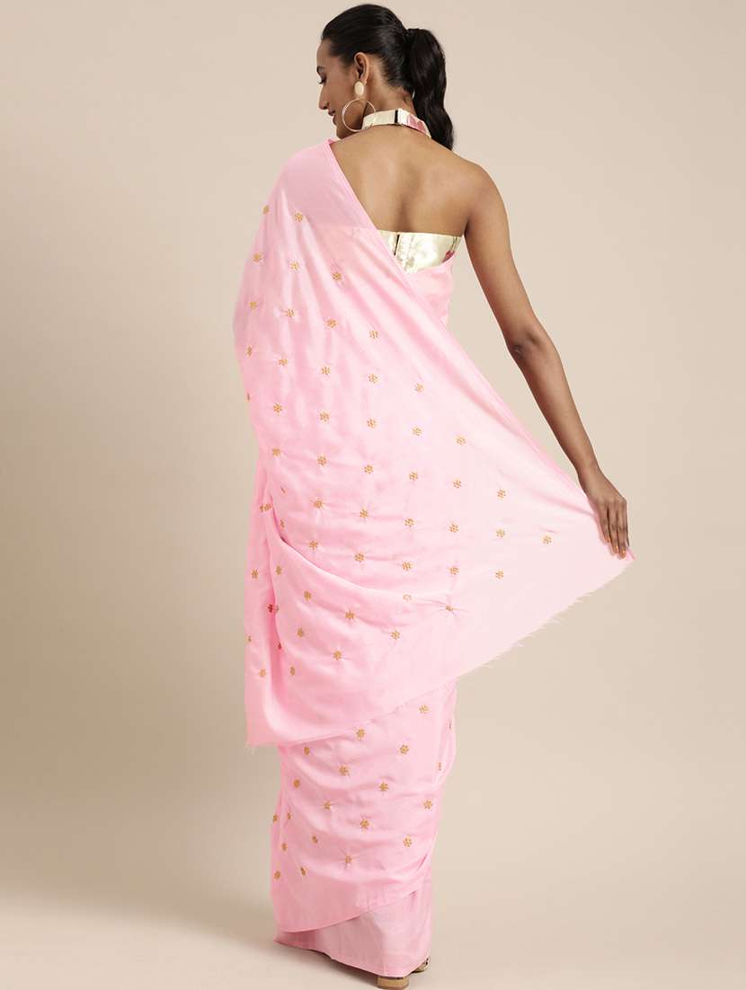 Solid Embroidered Saree With Blouse