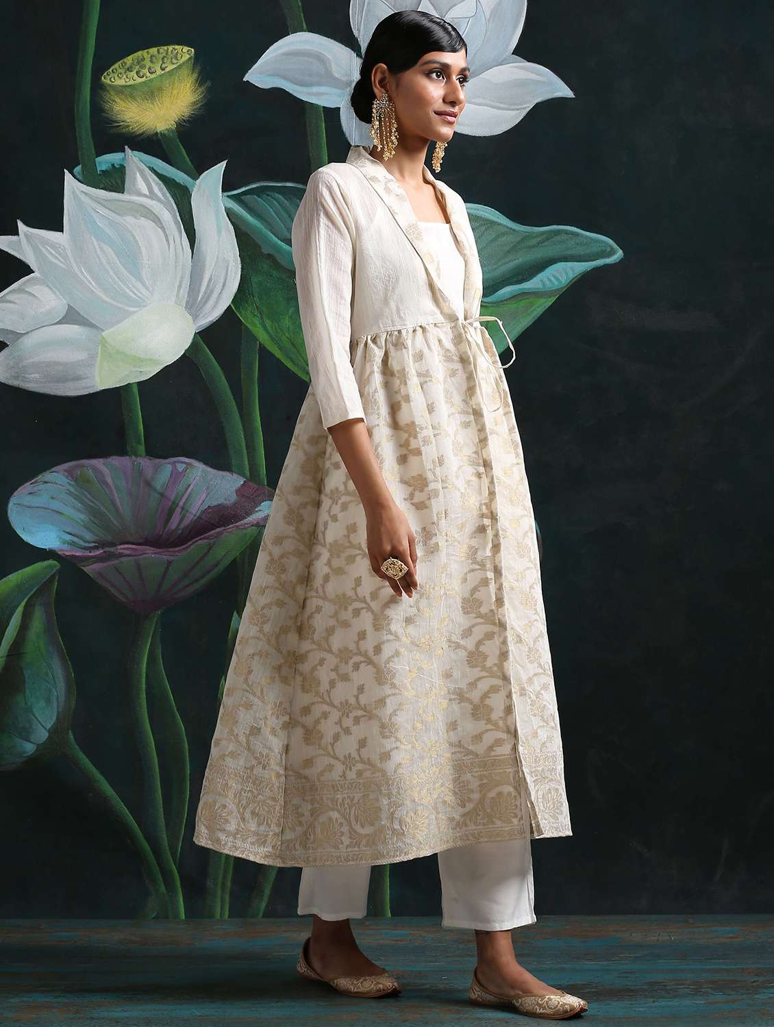 Floral Jacquard Flared Kurta