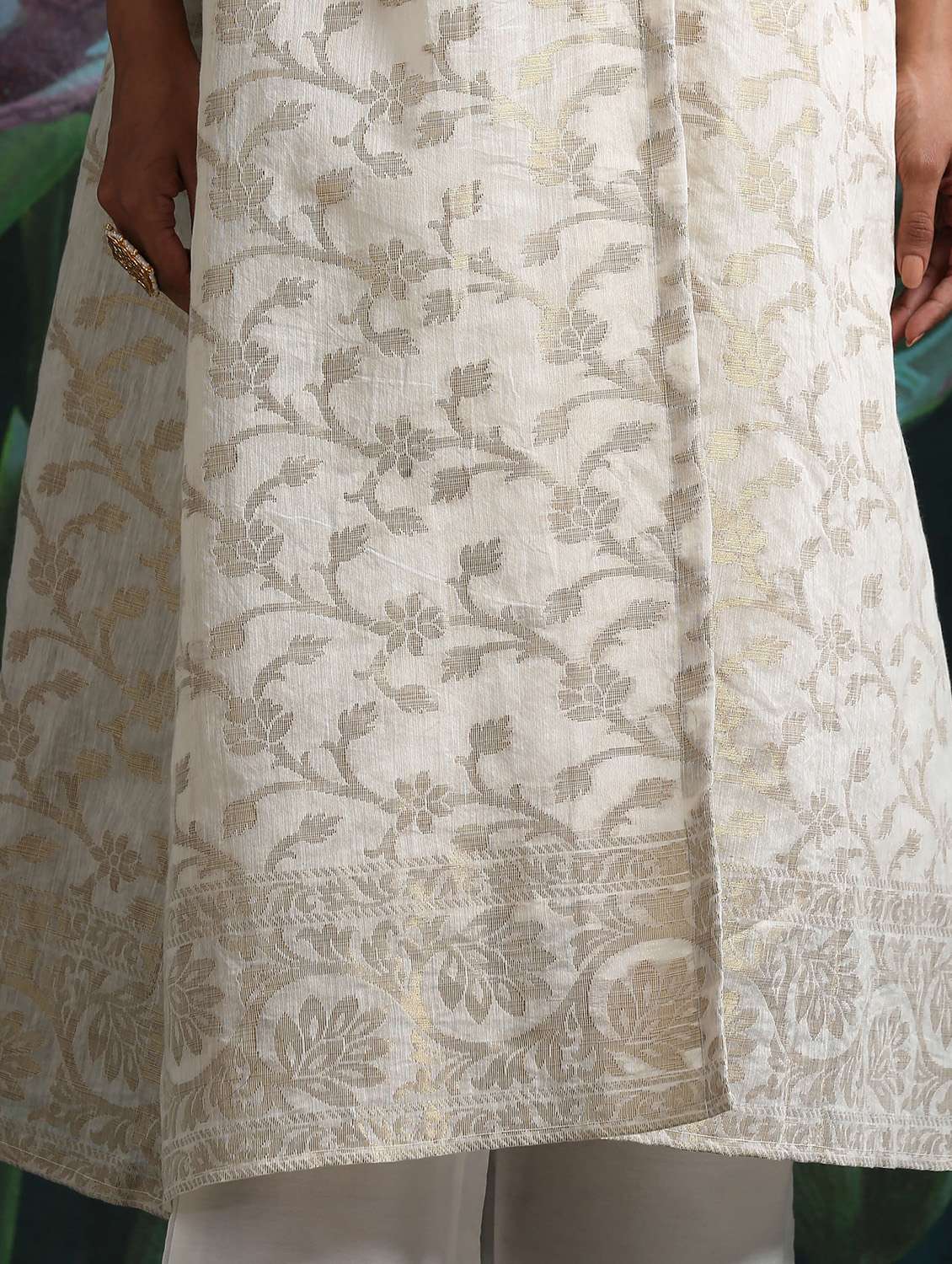 Floral Jacquard Flared Kurta
