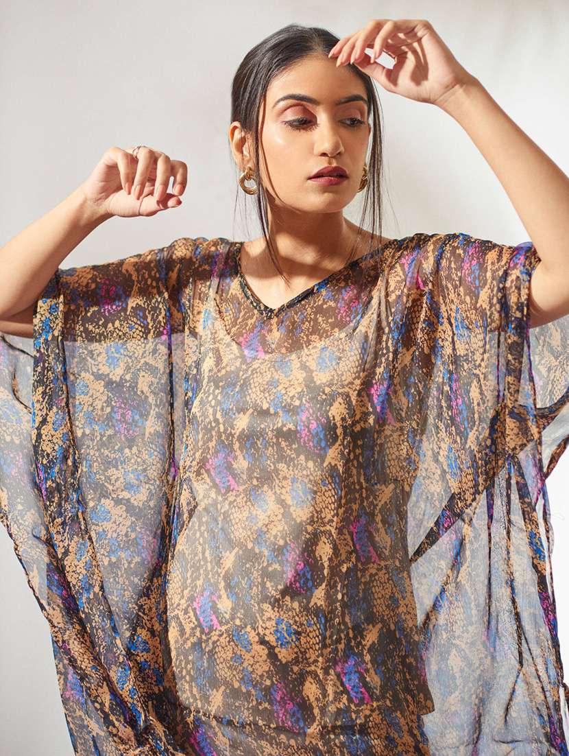 Brown Animal Kaftan Tunic 