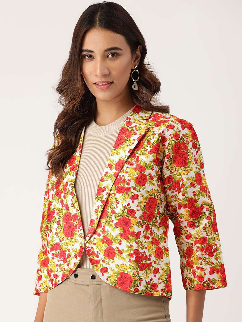 Hook Closure Floral Blazer 