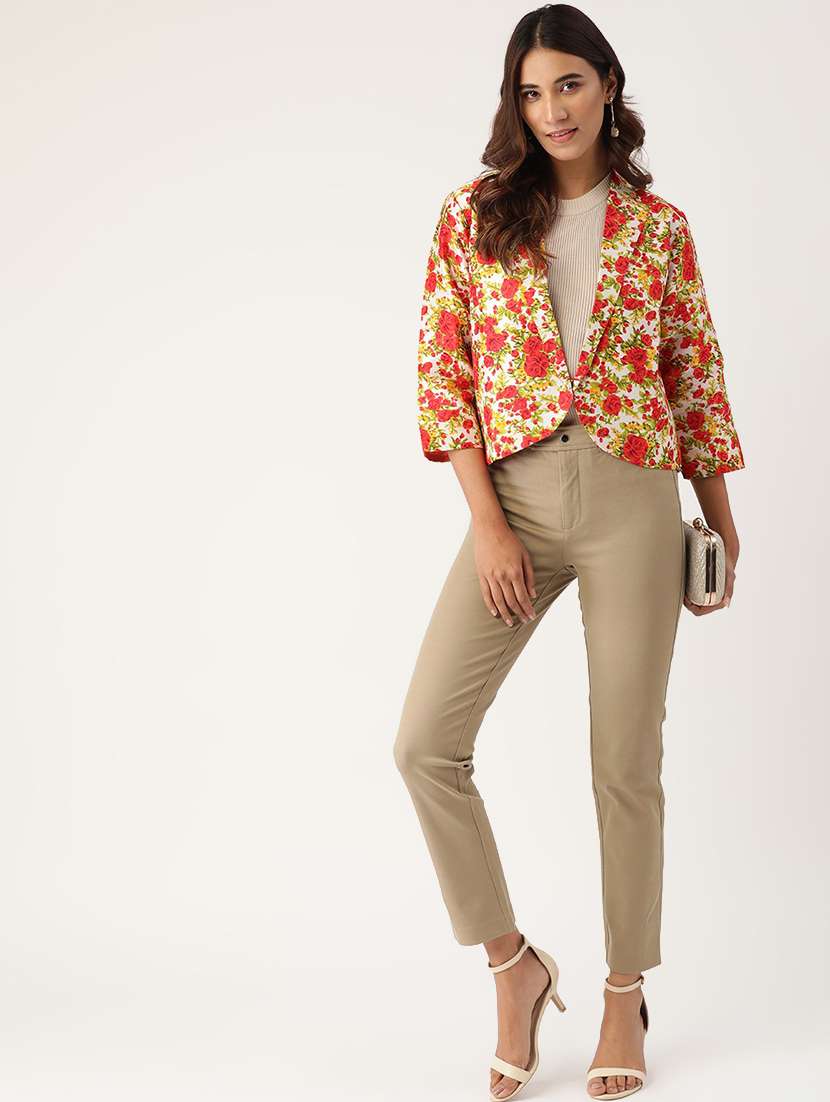 Hook Closure Floral Blazer 