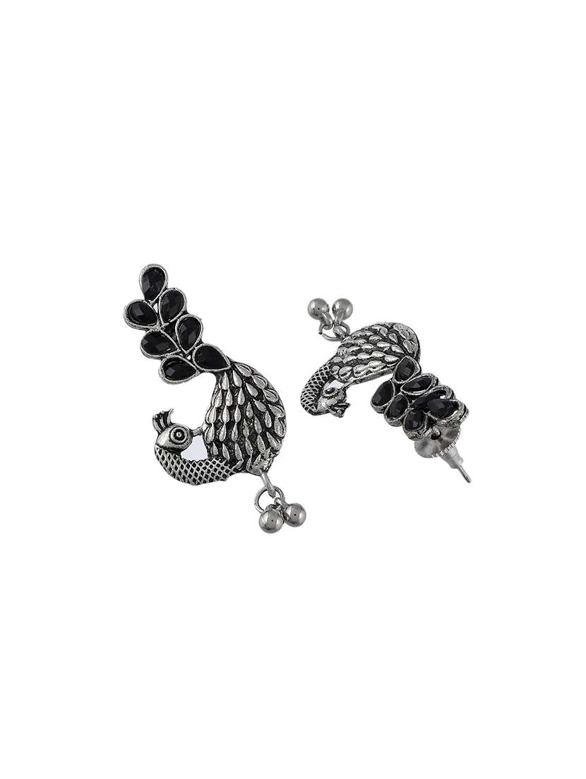 Oxidised Silver Long Necklace With Earring