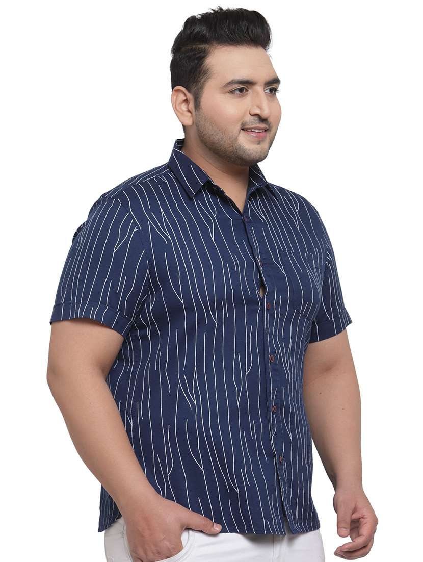 Plus Size Navy Blue Printed Casual Shirt