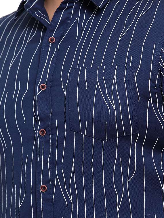 Plus Size Navy Blue Printed Casual Shirt