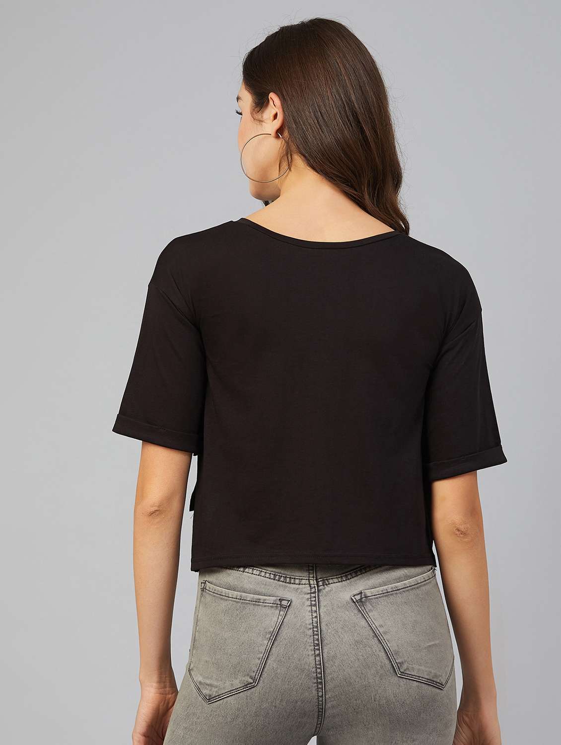 Round Neck Solid Crop Tee