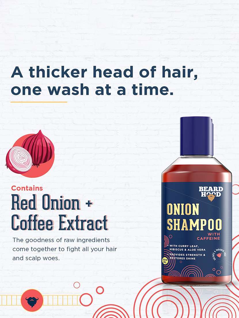 Beardhood Onion Shampoo With Caffeine For Hair Growth & Hairfall Control   Sulfate & Paraben Free, 200ml