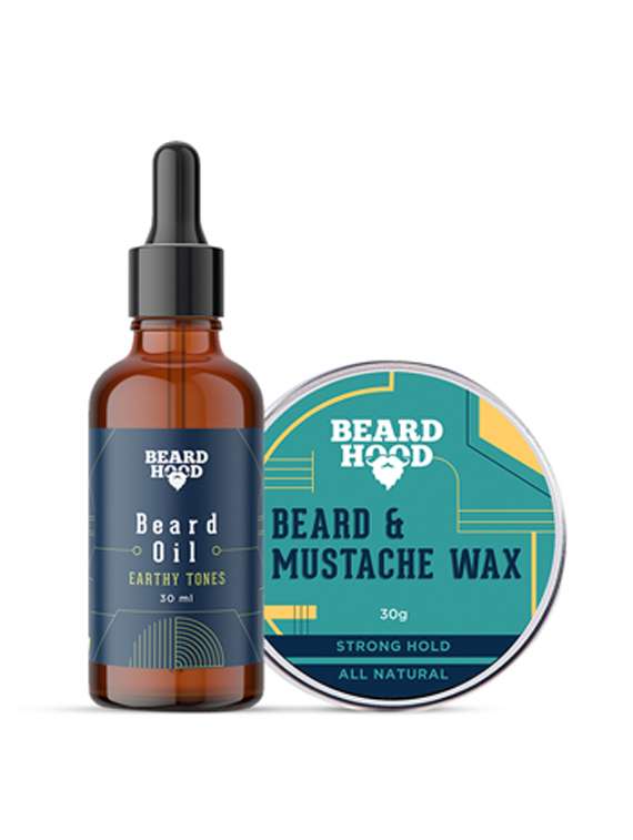 Beardhood Earthy Tones Beard Oil (30ml) & 100% Natural Mustache Wax Strong Hold (30g)