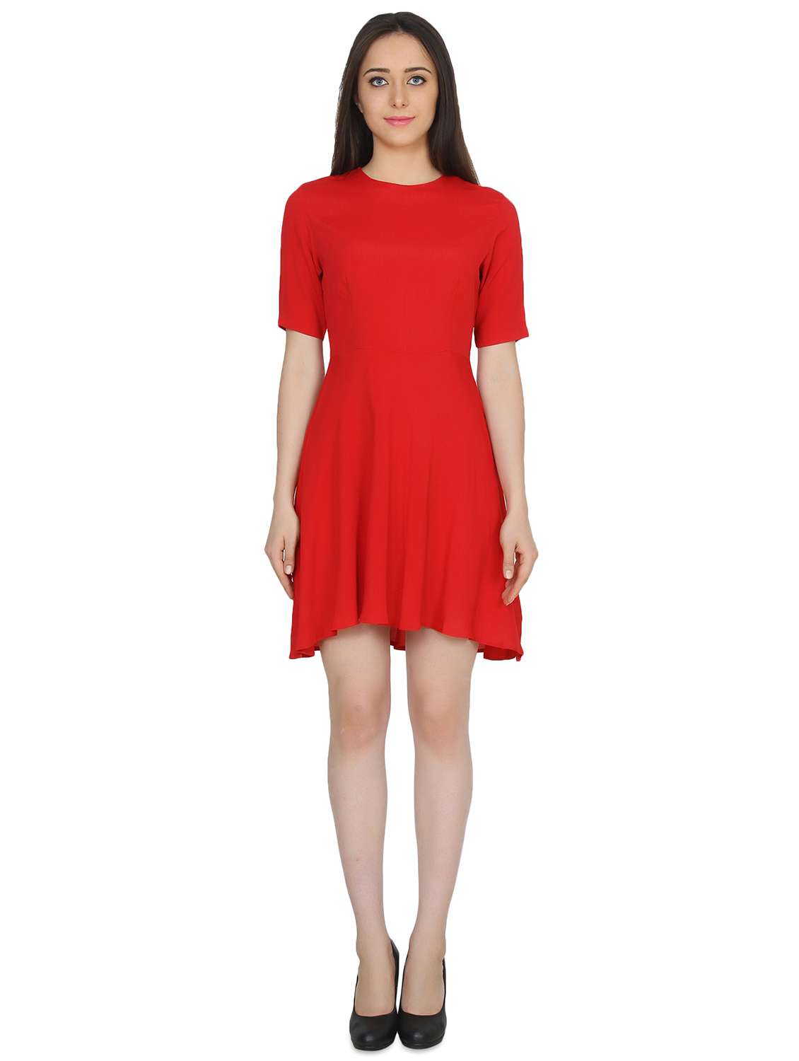 Crew Neck Flared Dress 