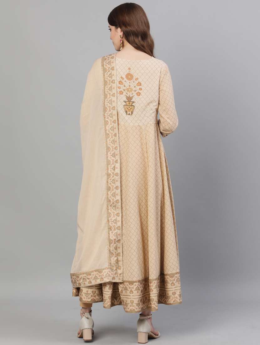 Beige Cotton Anarkali Kurta