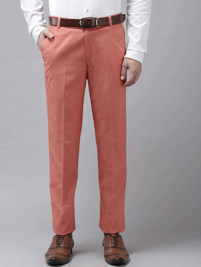 Peach Solid Flat Front Formal Trouser 