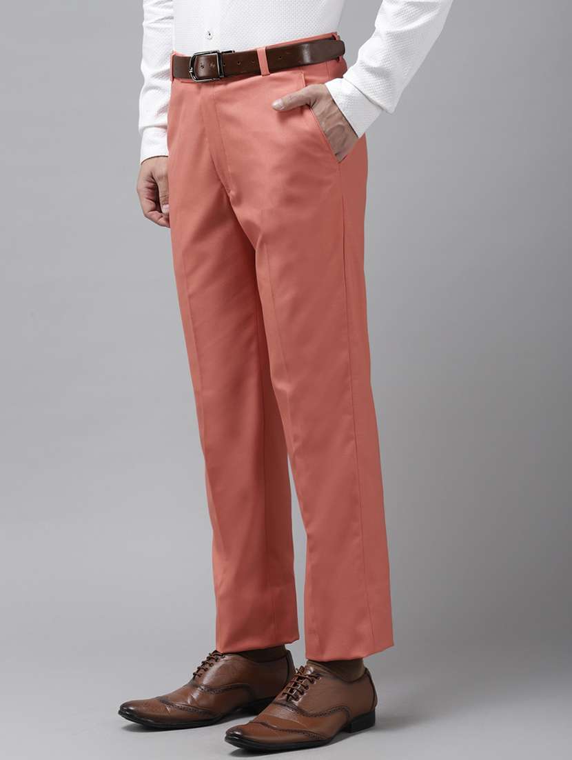 Peach Solid Flat Front Formal Trouser 
