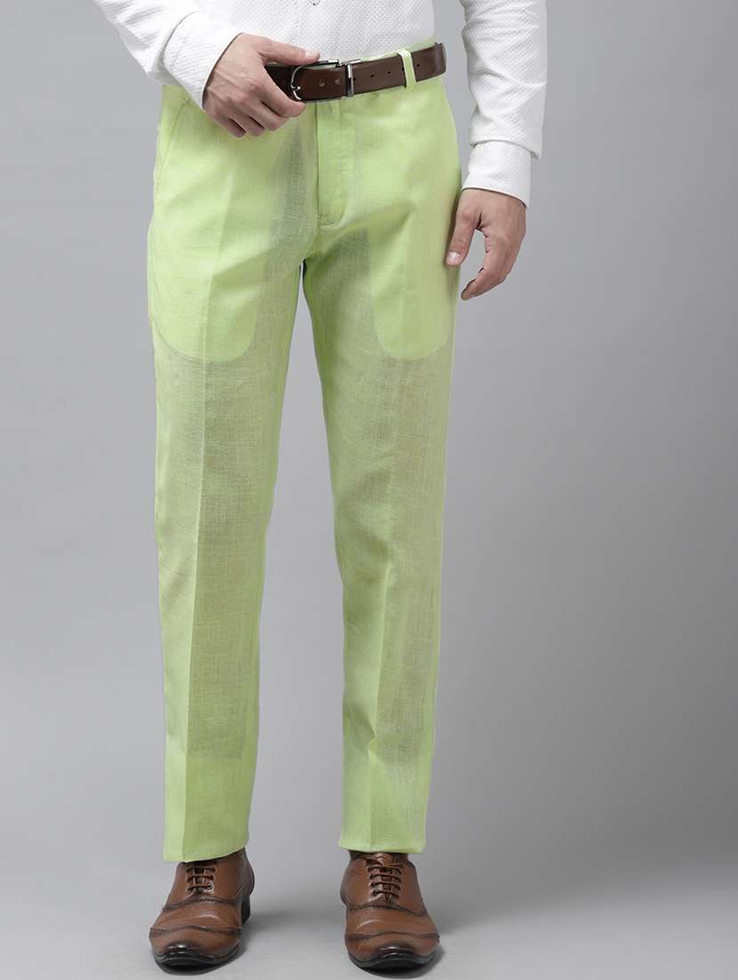 Green Solid Flat Front Formal Trouser