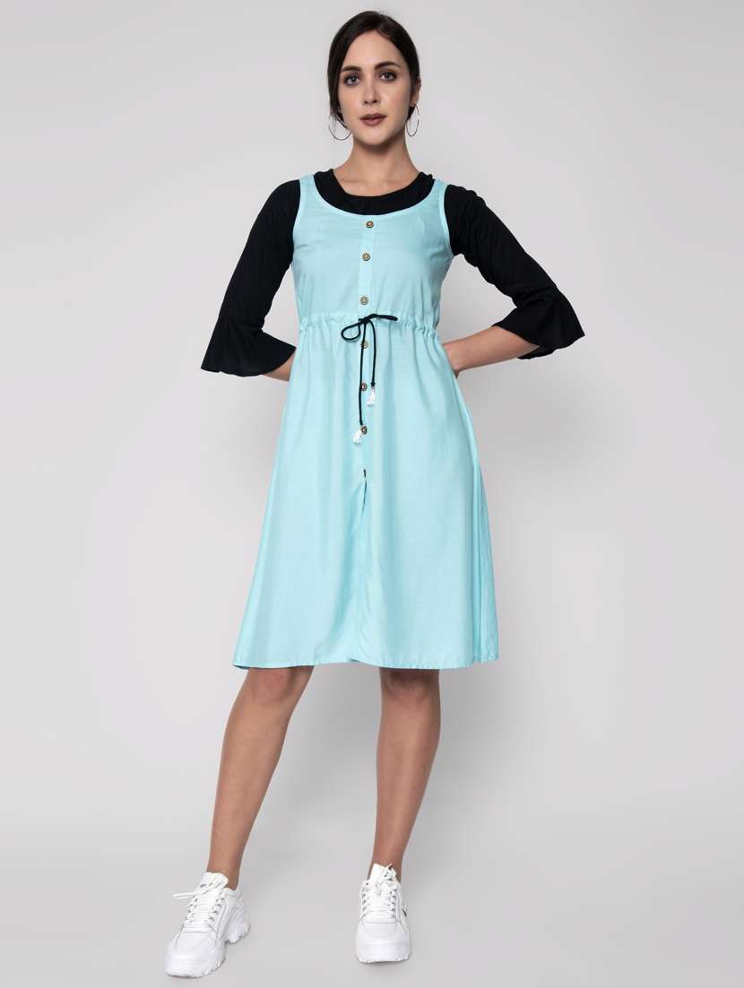 Drawstring Waist Solid Dungaree Dress