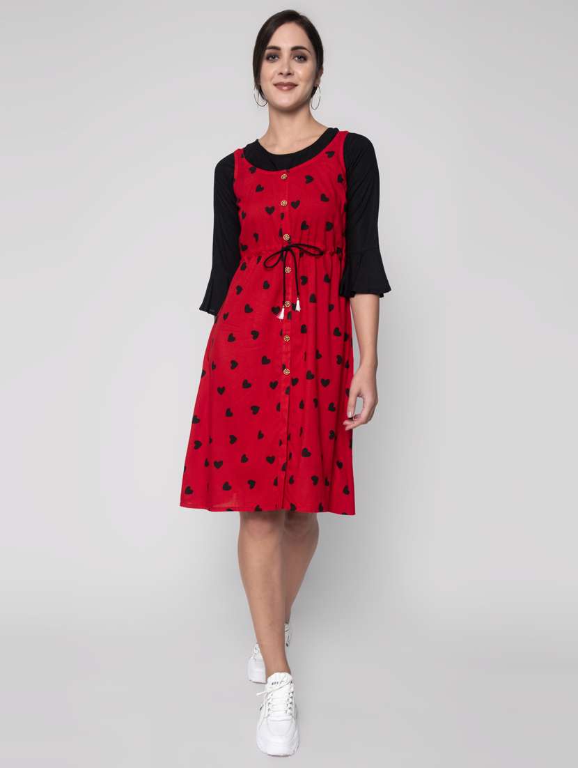 Drawstring Waist Printed Dungaree Dress