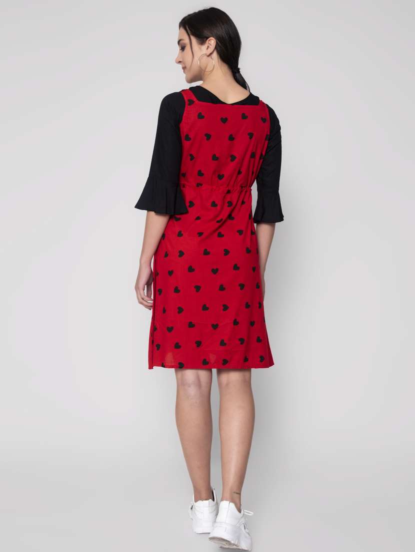 Drawstring Waist Printed Dungaree Dress