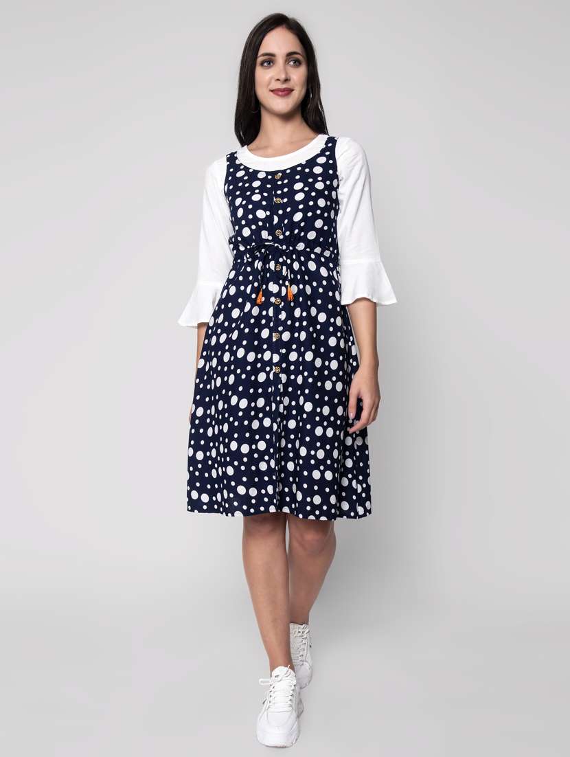 Drawstring Waist Printed Dungaree Dress